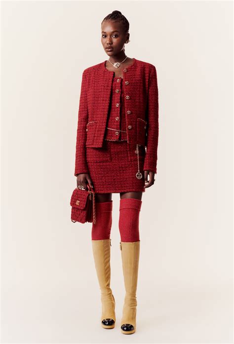 chanel red check jacket and skirt from the polititian astrid|chanel jacket.